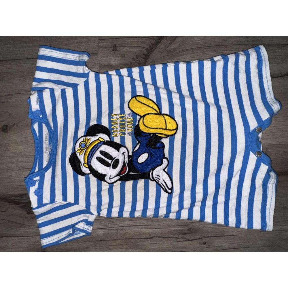 Disney Blue & White Striped Mickey Cruise Romper